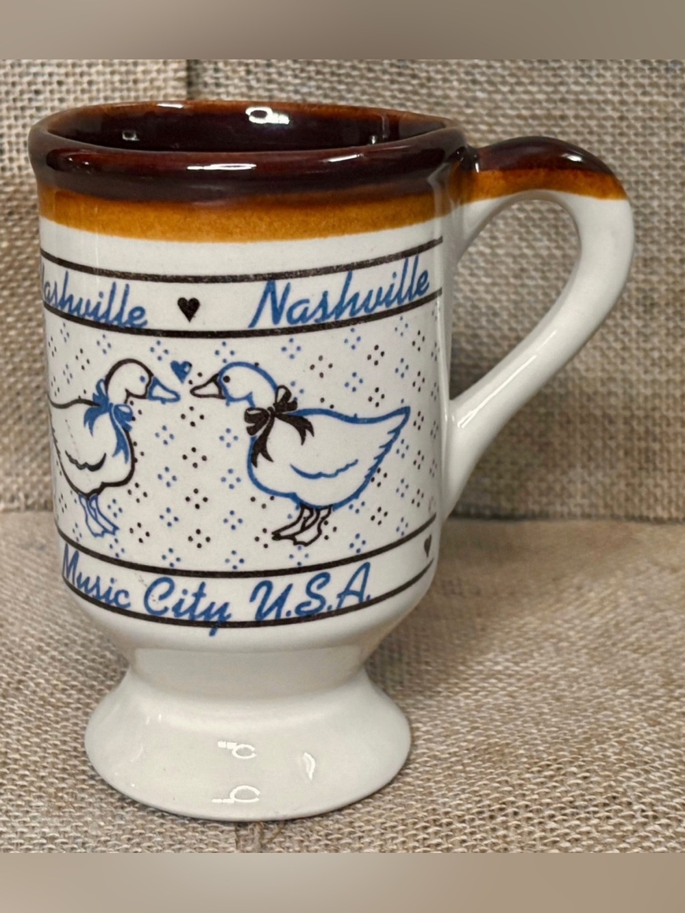Vintage Nashville Music City USA Pedestal Mug Cup Ducks Cottagecore Farm Core